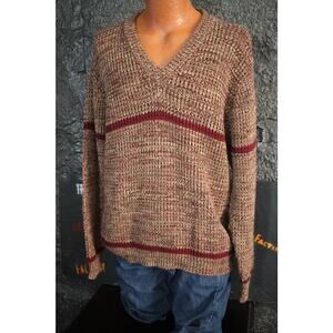 Vintage Sigallo Chunky Knit Sweater XL – Brown Marled V-Neck Pullover